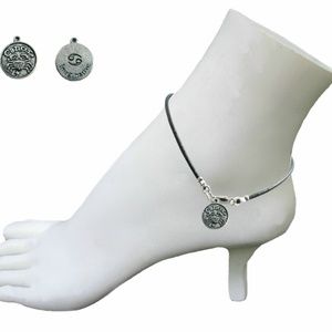 Black Leather Anklet ~ Cancer Zodiac Charm